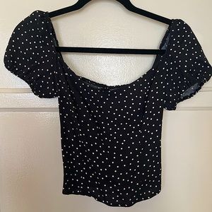 Reformation polka dot cropped ruffle sleeve top XS